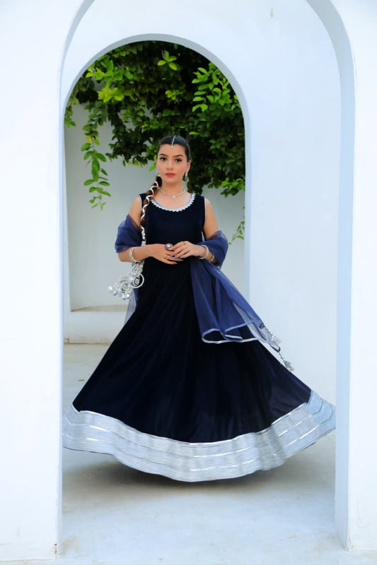 Midnight Sapphire — Heavy Panelled Micro Velvet Maxi