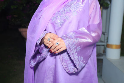 Lavender Sheesha Silk Kaftan Set with Flowing Chiffon Drape